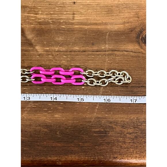 J.Crew Pink & Gold Chunky Chain Link Necklace Statement Costume Jewelry - Picture 6 of 6